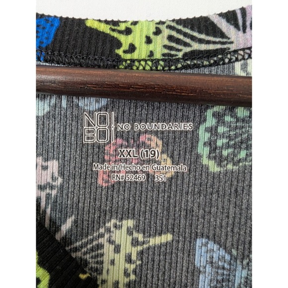 No Boundaries Black Butterfly Print Long Sleeve Ribbed Top Womens XXL Base Layer - Picture 4 of 8